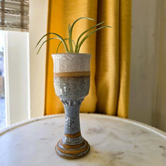 Hand Made Ceramic Pedestal  Goblet Vase - Picture 3 of 6